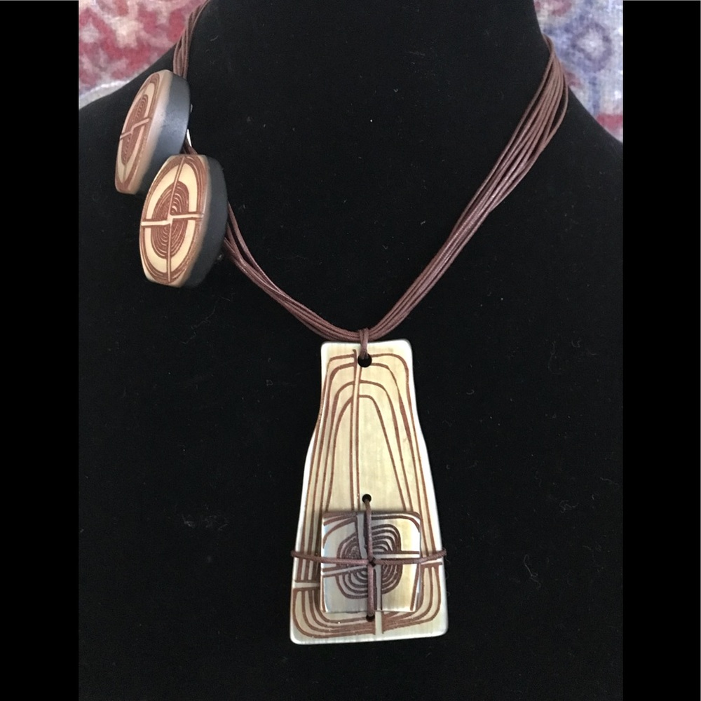 Artesian Lucite Necklace & Clip Earrings Set